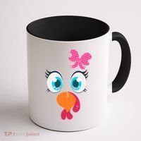 Cute Thanksgiving Turkey Girl Face Bow Tie Coffee Mug thumb 1