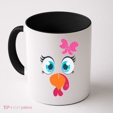 Cute Thanksgiving Turkey Girl Face Bow Tie Coffee Mug