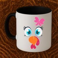 Cute Thanksgiving Turkey Girl Face Bow Tie Coffee Mug thumb 2