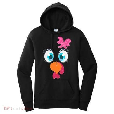 Cute Thanksgiving Turkey Girl Face Bow Tie Women's Hoodie