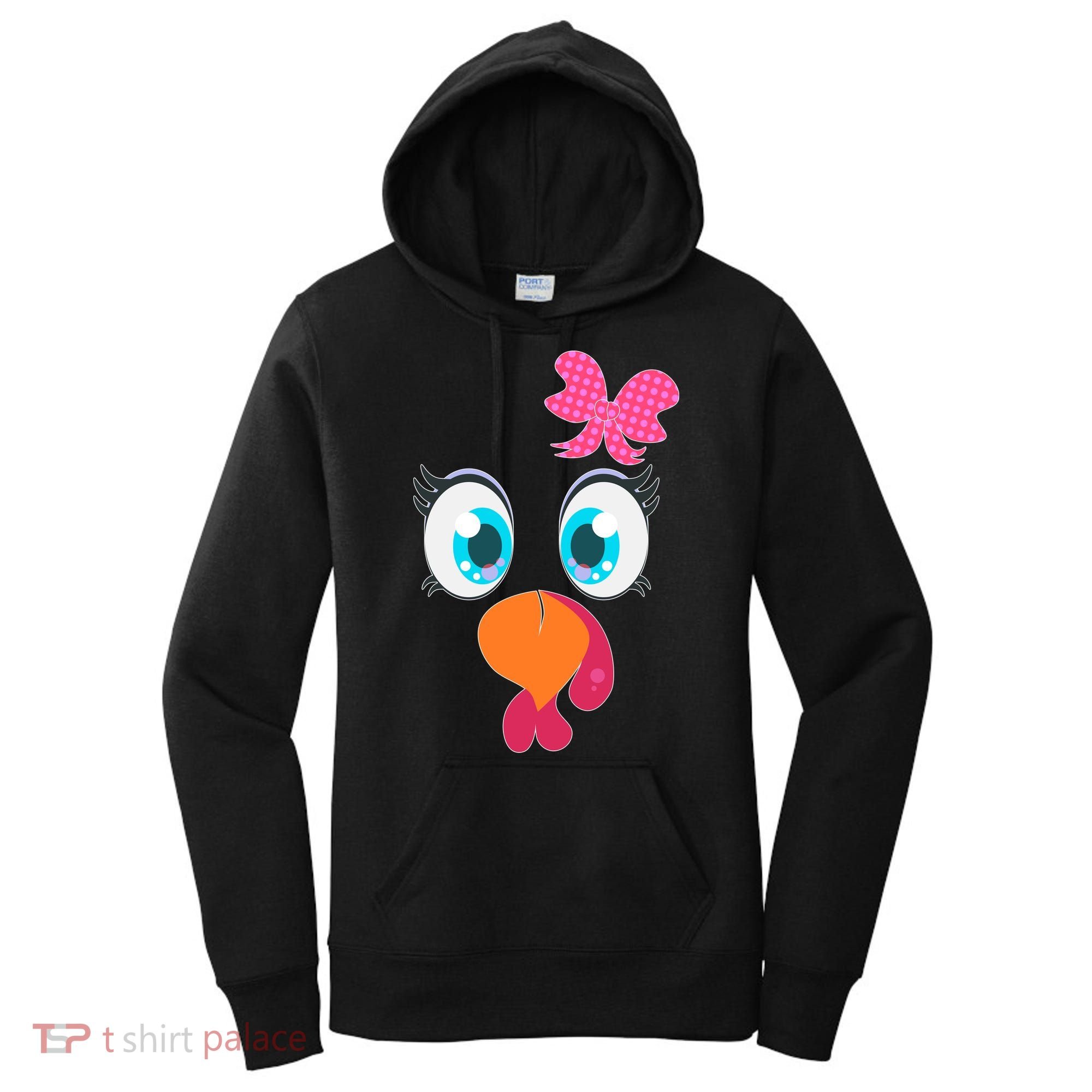 Cute Thanksgiving Turkey Girl Face Bow Tie Women's Hoodie