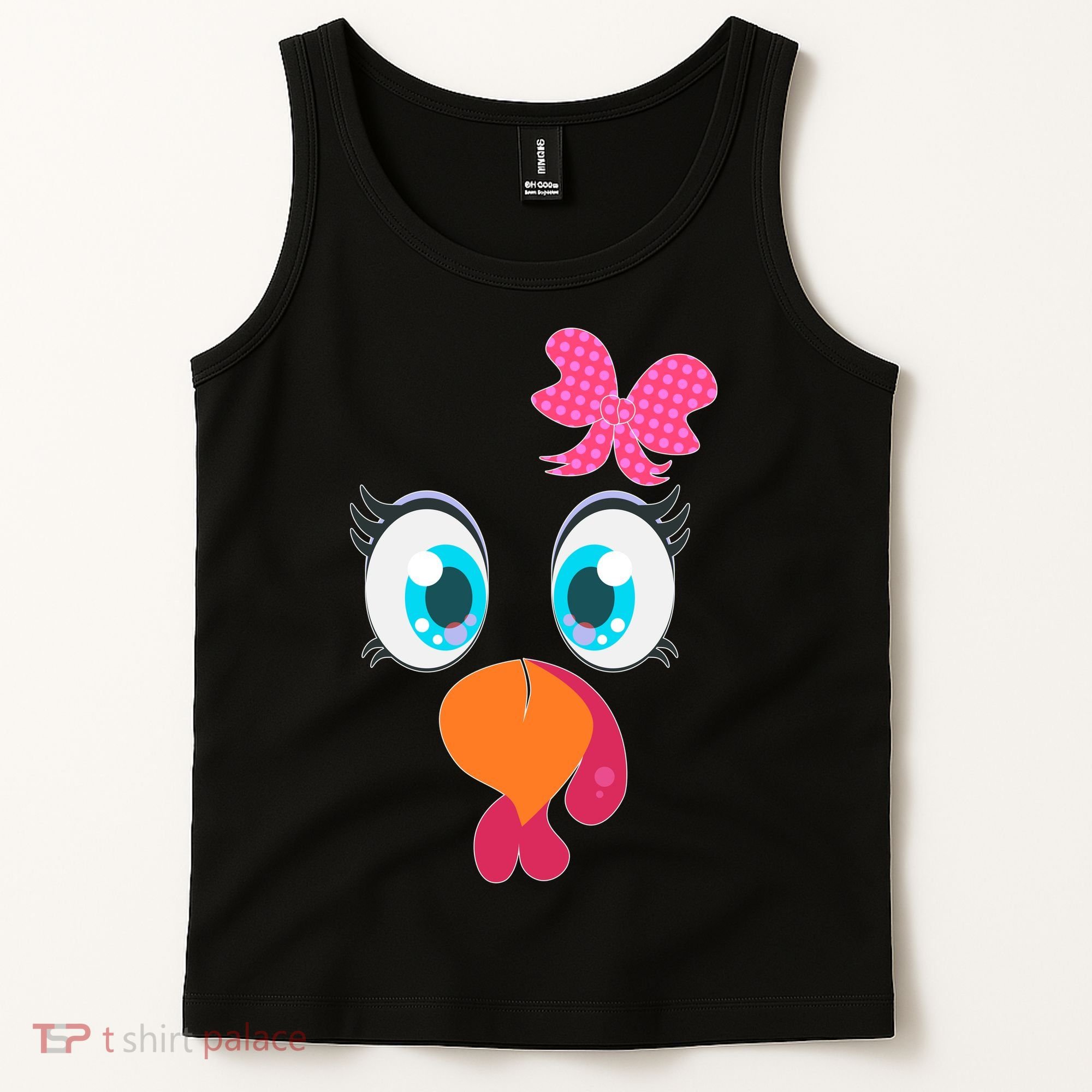 Cute Thanksgiving Turkey Girl Face Bow Tie Tank Top