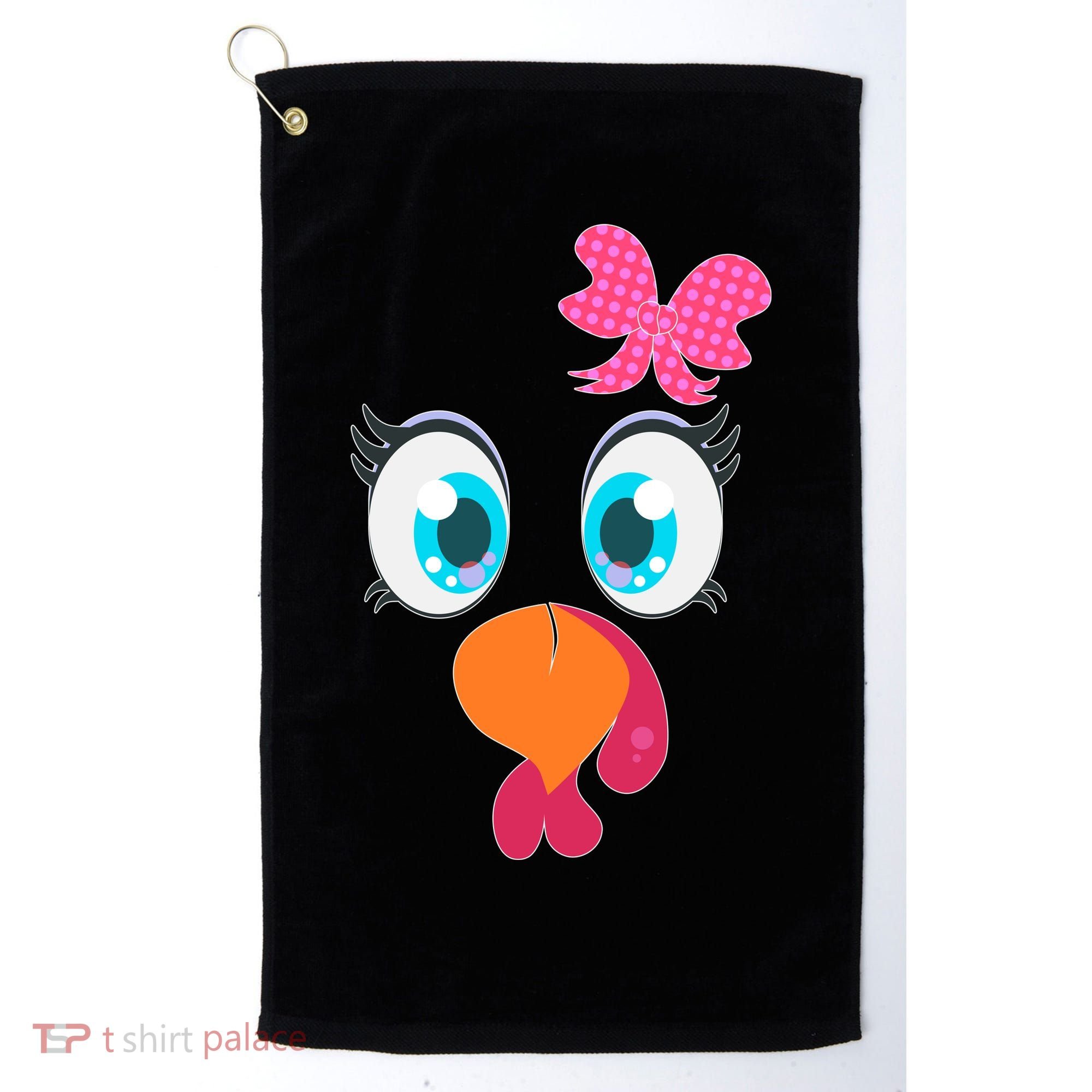 Cute Thanksgiving Turkey Girl Face Bow Tie Golf Towel
