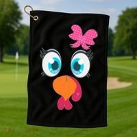 Cute Thanksgiving Turkey Girl Face Bow Tie Golf Towel thumb 1
