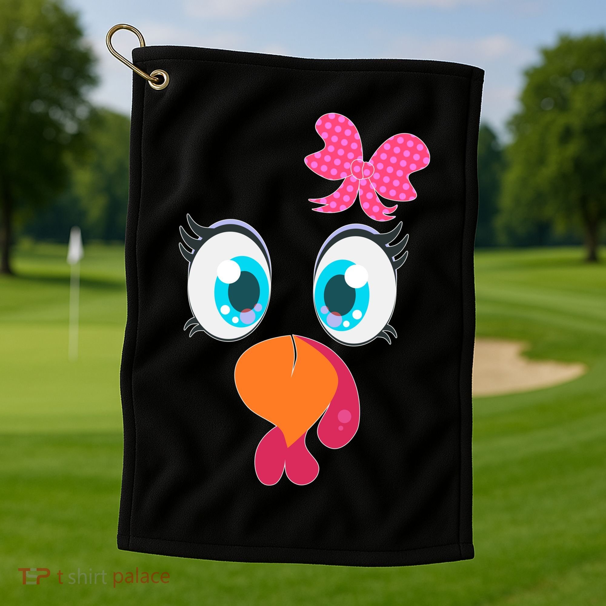 Cute Thanksgiving Turkey Girl Face Bow Tie Golf Towel