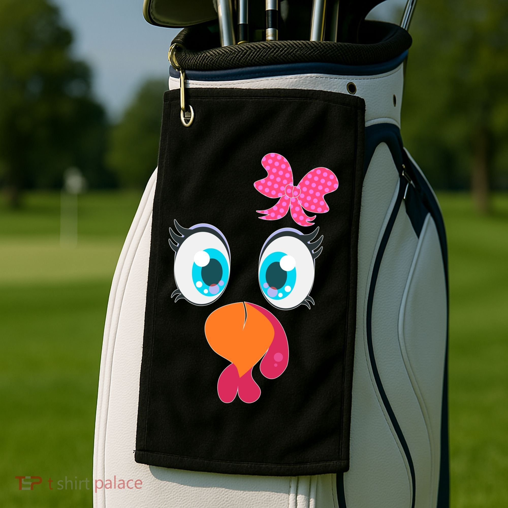 Cute Thanksgiving Turkey Girl Face Bow Tie Golf Towel