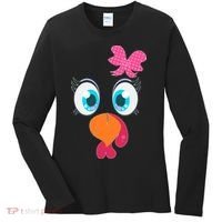 Cute Thanksgiving Turkey Girl Face Bow Tie Women's Long Sleeve Shirt thumb 0