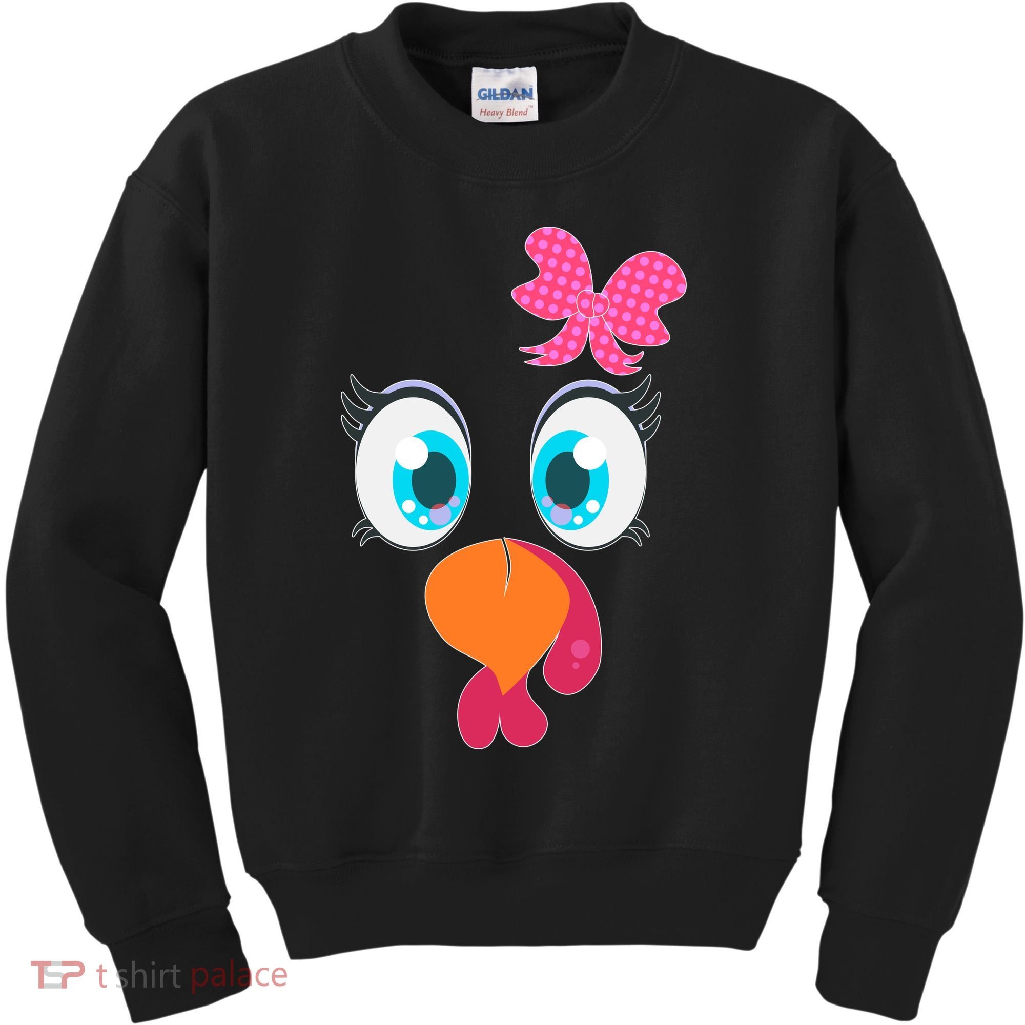 Cute Thanksgiving Turkey Girl Face Bow Tie Kids Sweatshirt