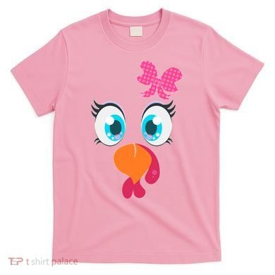 Cute Thanksgiving Turkey Girl Face Bow Tie T-Shirt