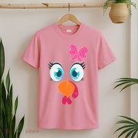 Cute Thanksgiving Turkey Girl Face Bow Tie T-Shirt thumb 2