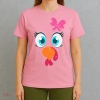 Cute Thanksgiving Turkey Girl Face Bow Tie T-Shirt thumb 4