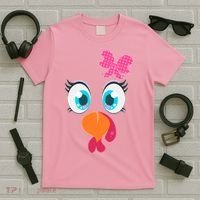 Cute Thanksgiving Turkey Girl Face Bow Tie T-Shirt thumb 5
