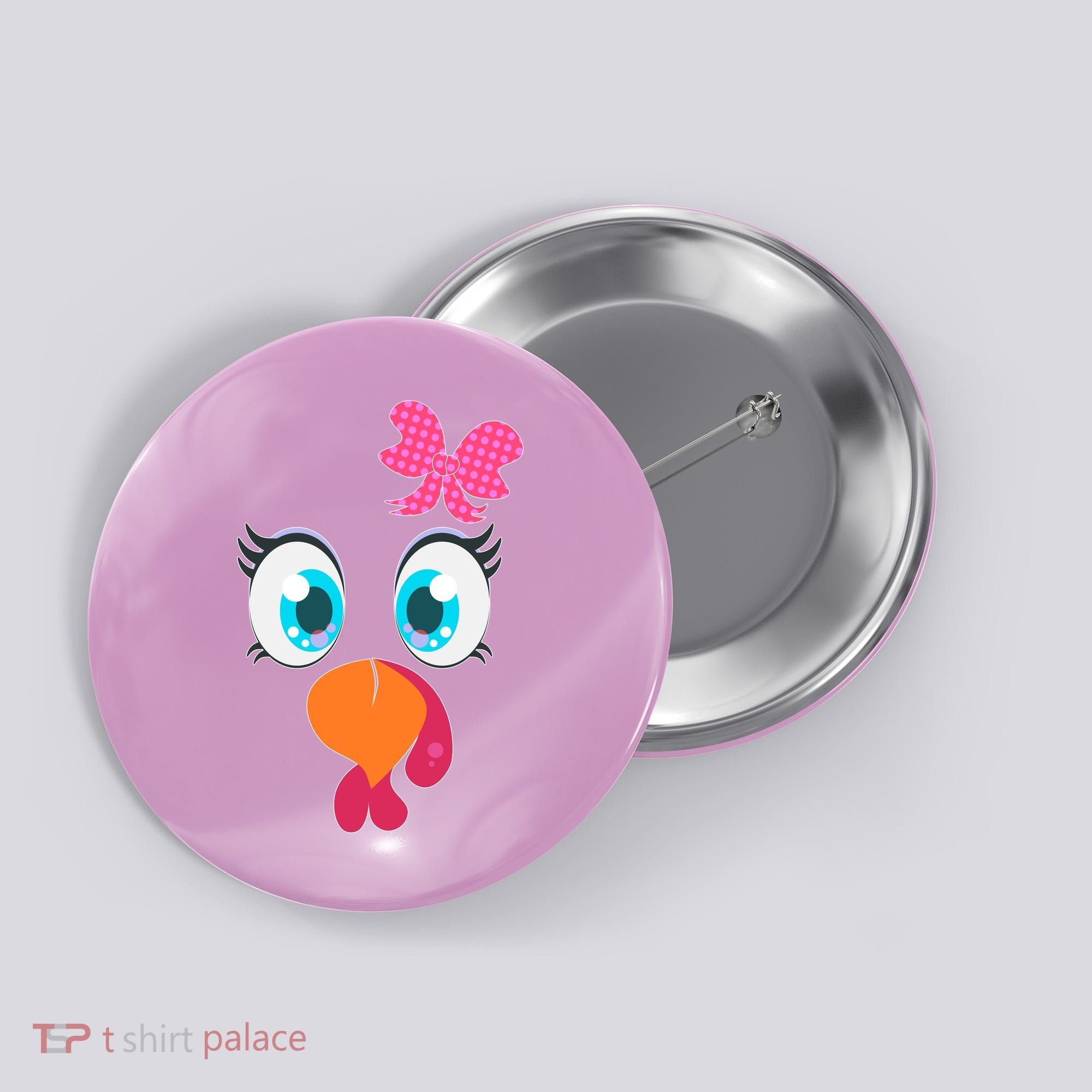Cute Thanksgiving Turkey Girl Face Bow Tie Button