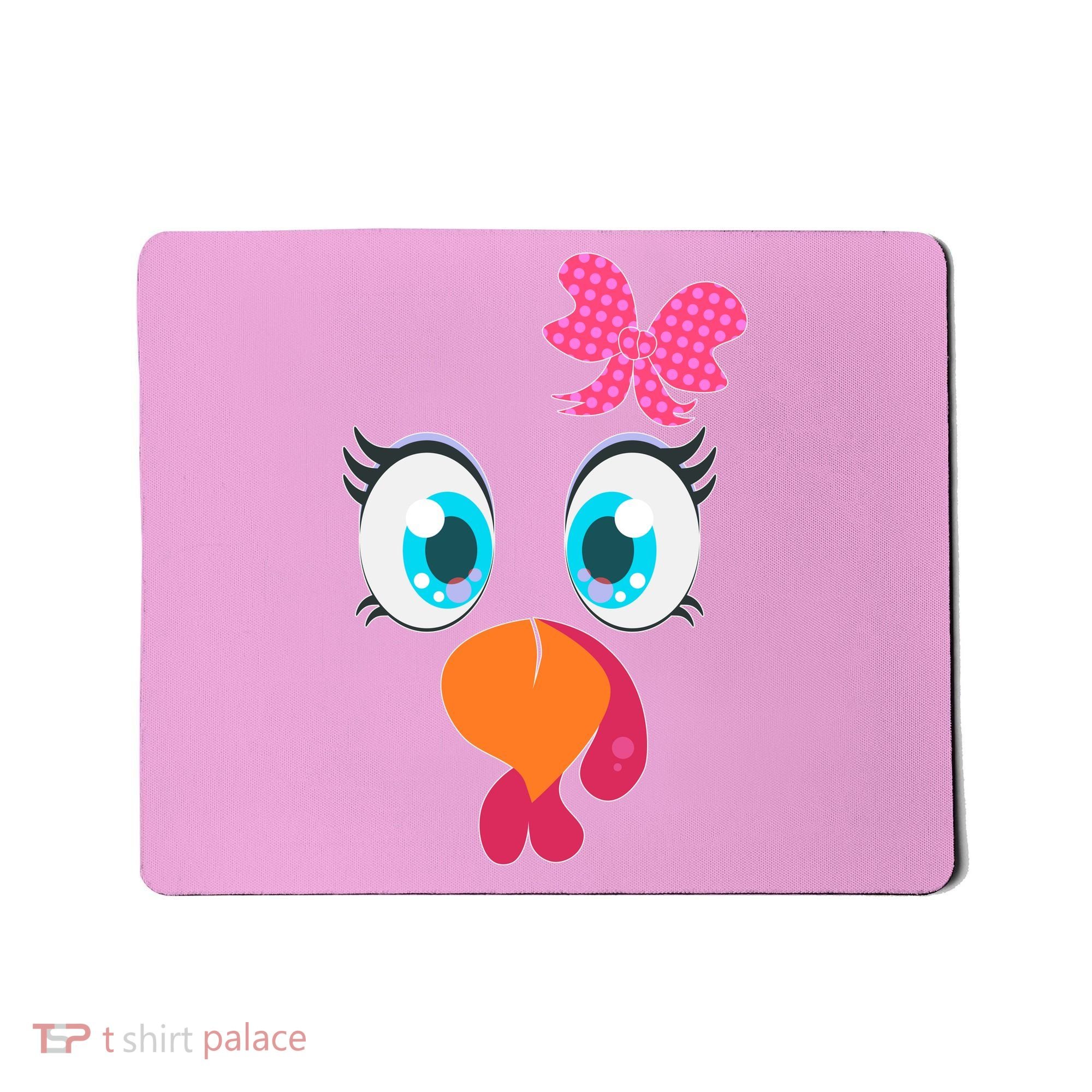 Cute Thanksgiving Turkey Girl Face Bow Tie Mousepad