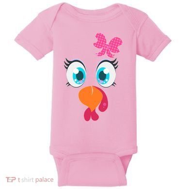 Cute Thanksgiving Turkey Girl Face Bow Tie Baby Bodysuit