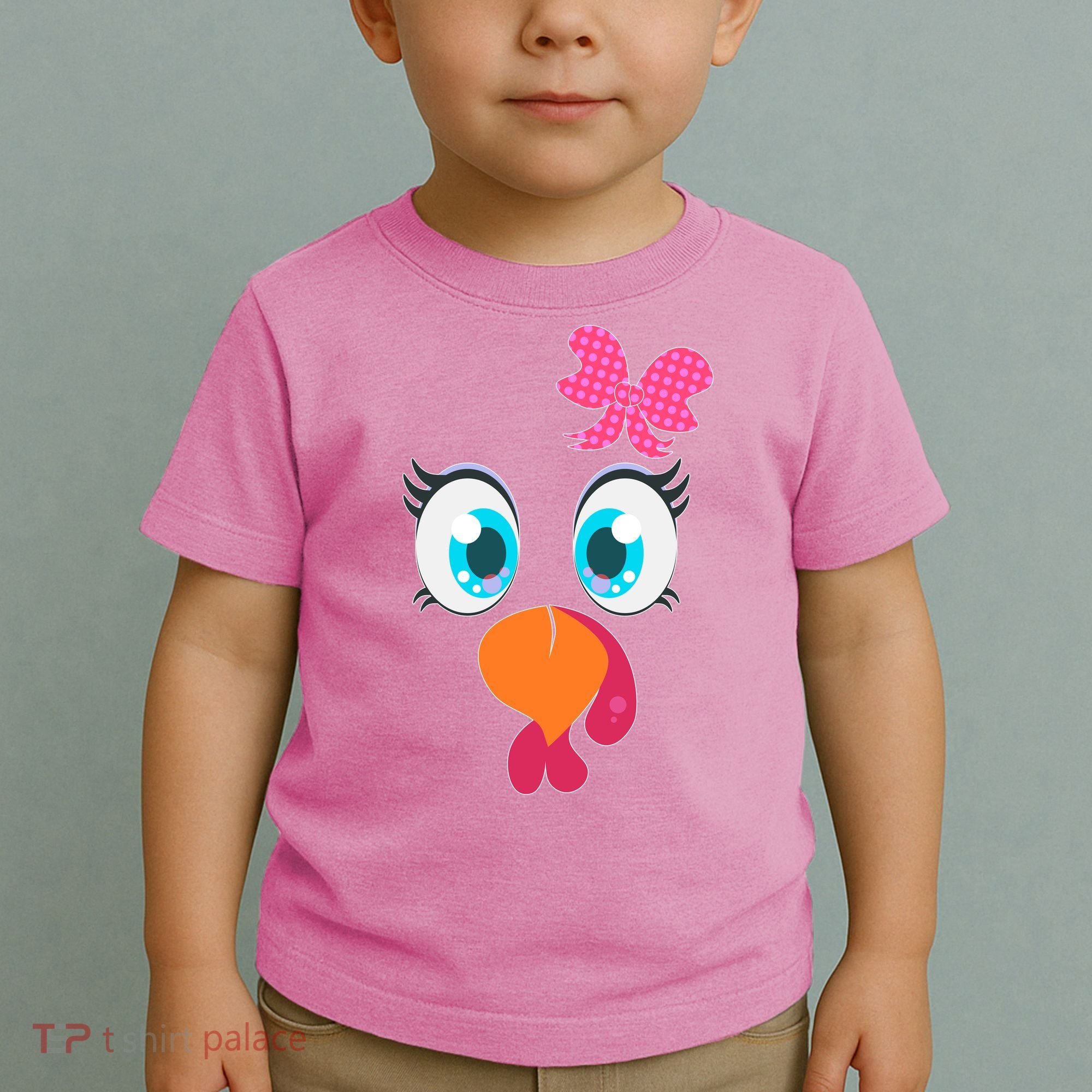 Cute Thanksgiving Turkey Girl Face Bow Tie Toddler T-Shirt