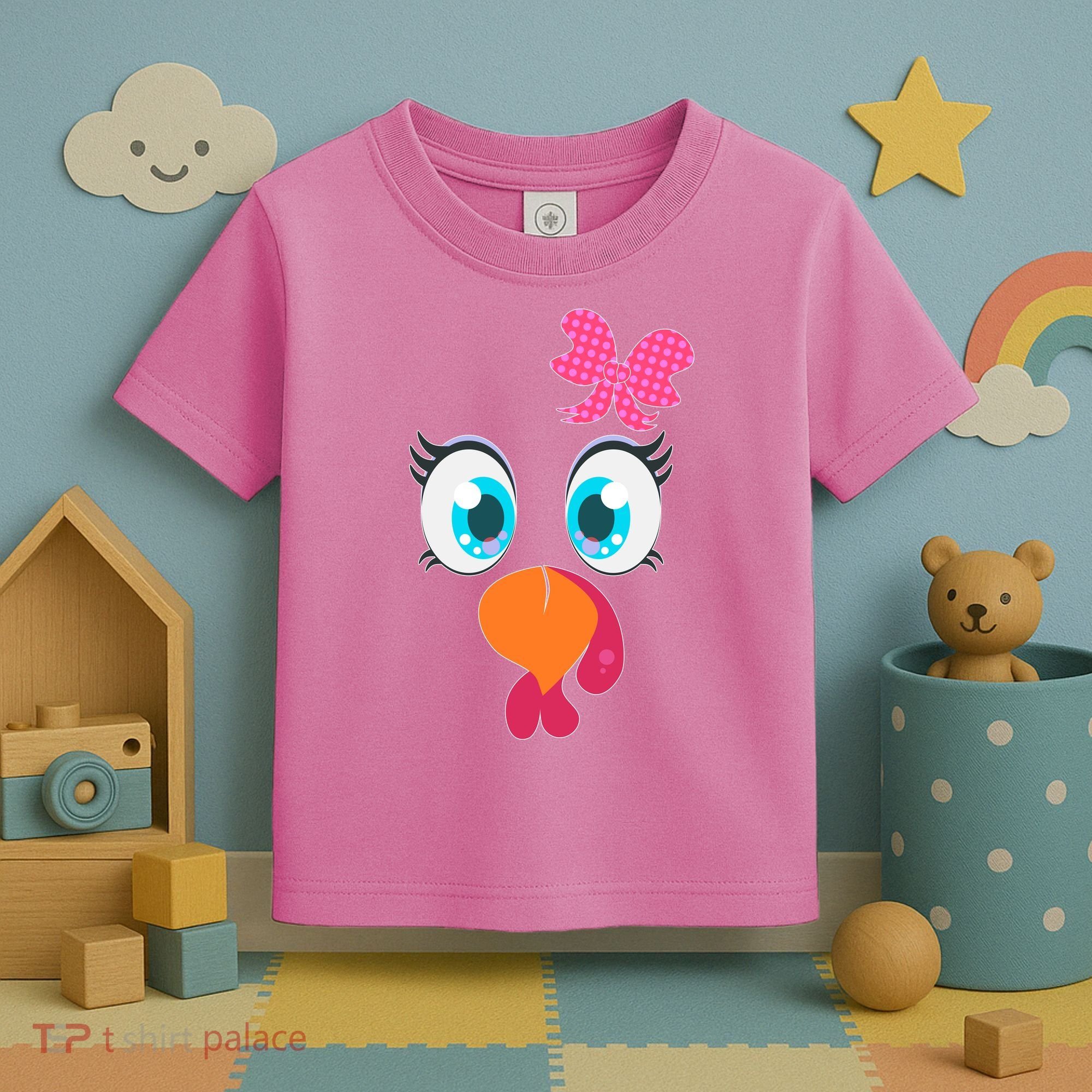Cute Thanksgiving Turkey Girl Face Bow Tie Toddler T-Shirt