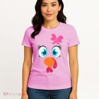 Cute Thanksgiving Turkey Girl Face Bow Tie Women's T-Shirt thumb 4