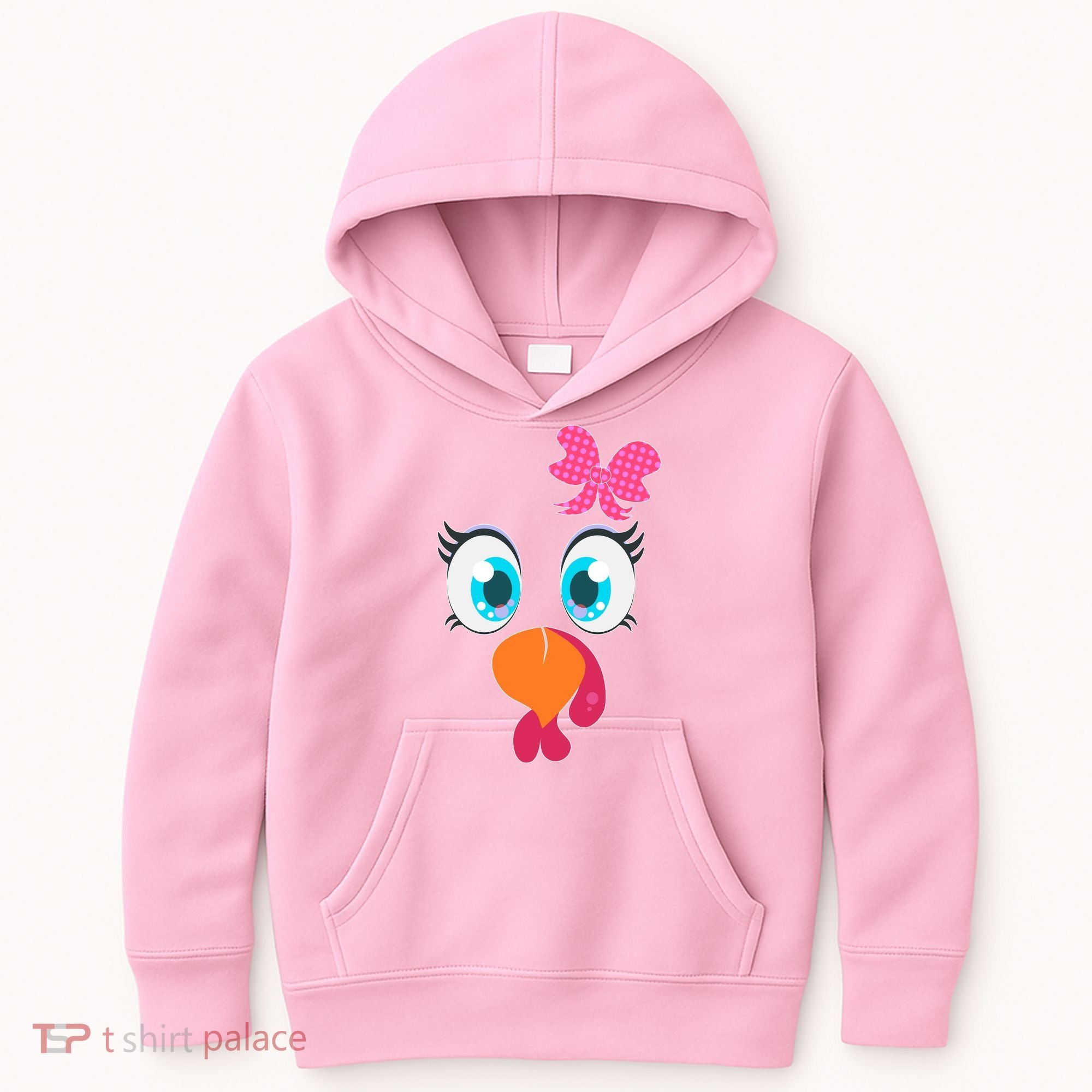 Cute Thanksgiving Turkey Girl Face Bow Tie Kids Hoodie