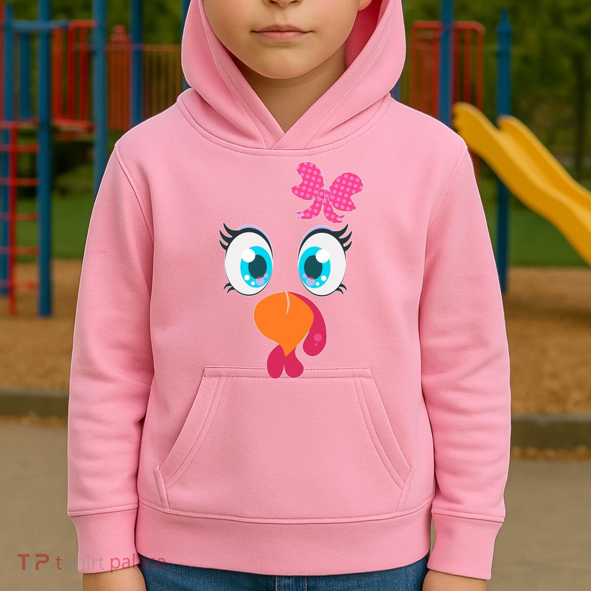 Cute Thanksgiving Turkey Girl Face Bow Tie Kids Hoodie