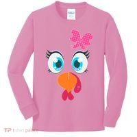 Cute Thanksgiving Turkey Girl Face Bow Tie Kids Long Sleeve Shirt thumb 0