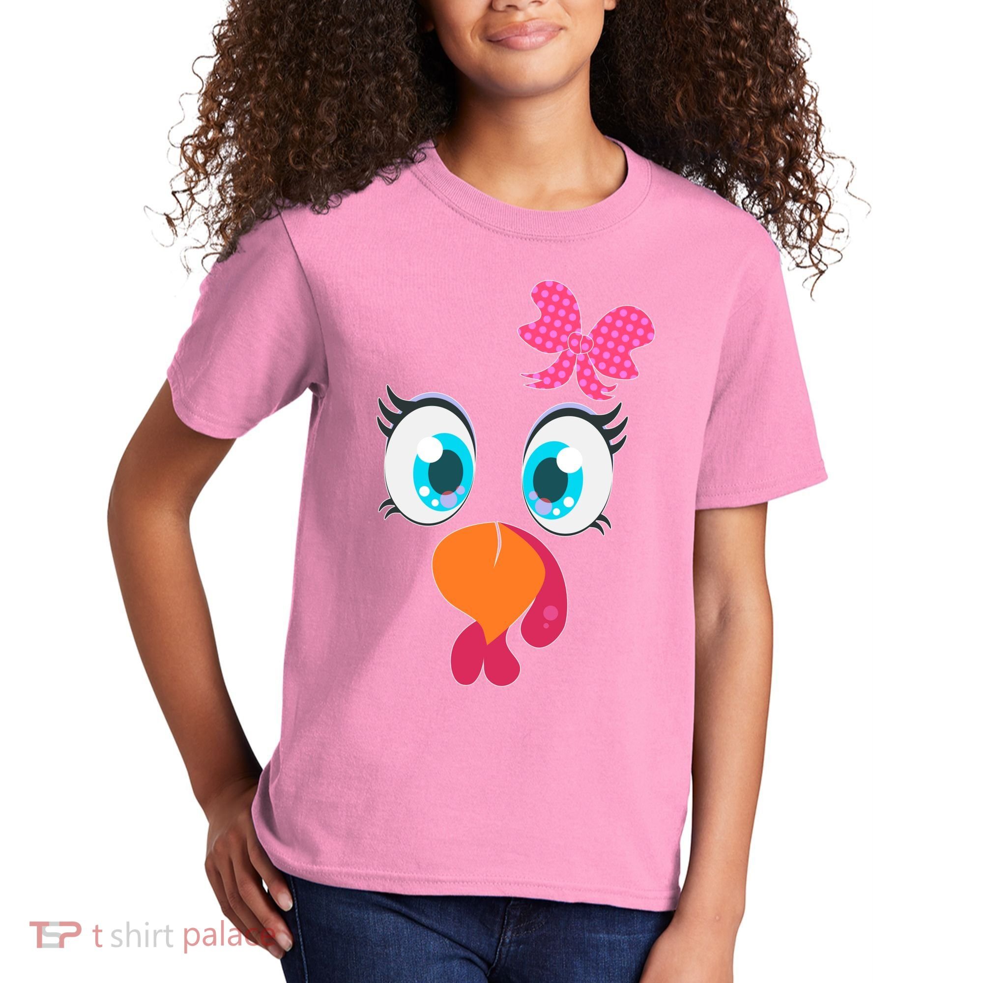 Cute Thanksgiving Turkey Girl Face Bow Tie Kids T-Shirt