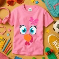 Cute Thanksgiving Turkey Girl Face Bow Tie Kids T-Shirt thumb 3