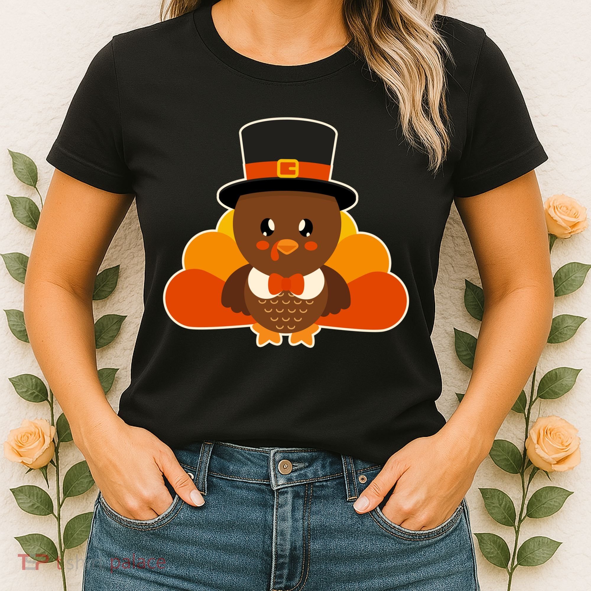 Cute Thanksgiving Turkey Little Boy Women's T-Shirt