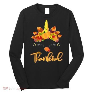 Cute Thanksgiving Unicorn Thankful Turkey Long Sleeve Shirt