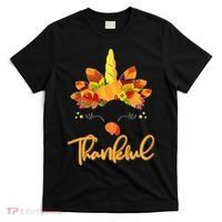 Cute Thanksgiving Unicorn Thankful Turkey T-Shirt thumb 0