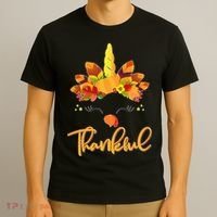 Cute Thanksgiving Unicorn Thankful Turkey T-Shirt thumb 3