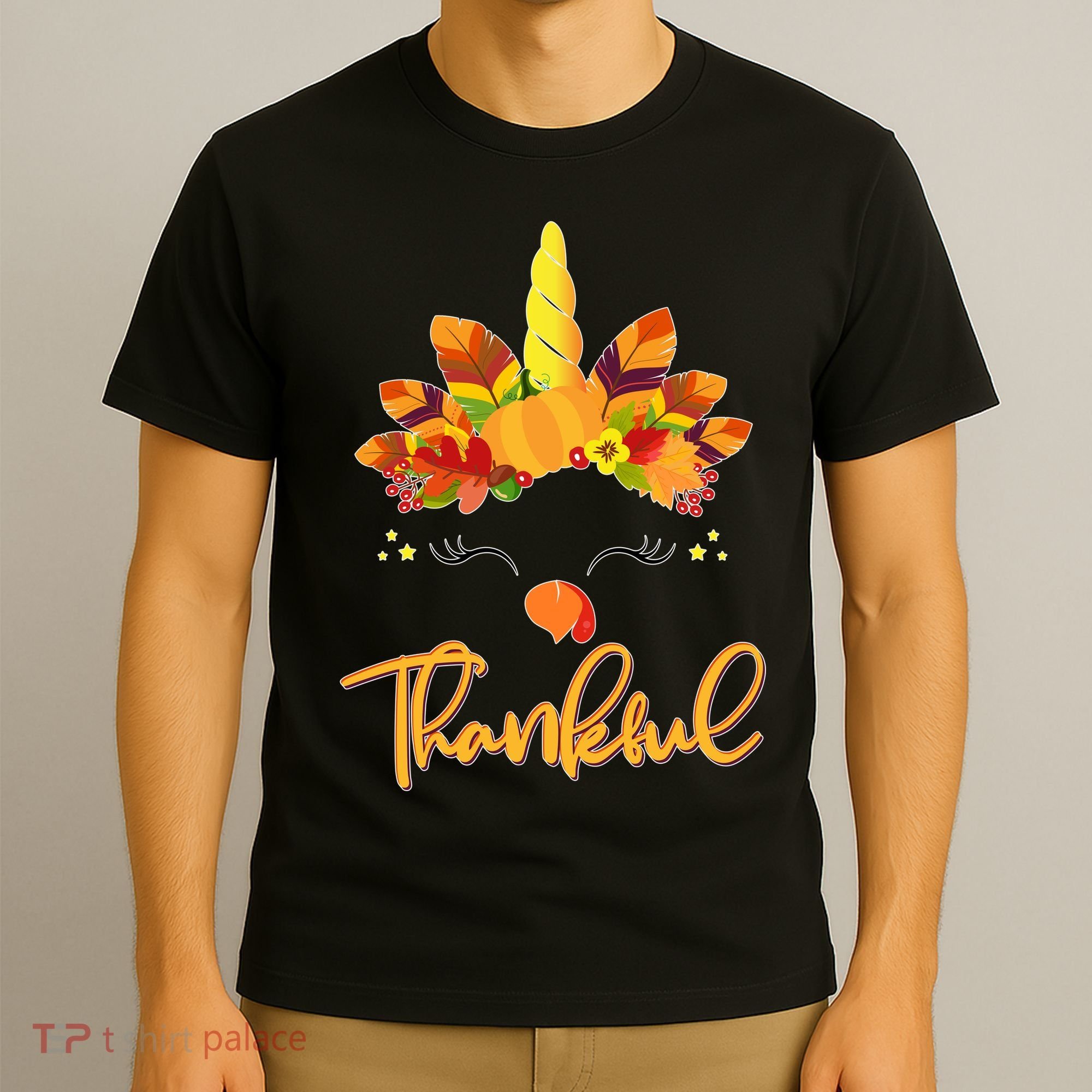 Cute Thanksgiving Unicorn Thankful Turkey T-Shirt