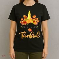 Cute Thanksgiving Unicorn Thankful Turkey T-Shirt thumb 4