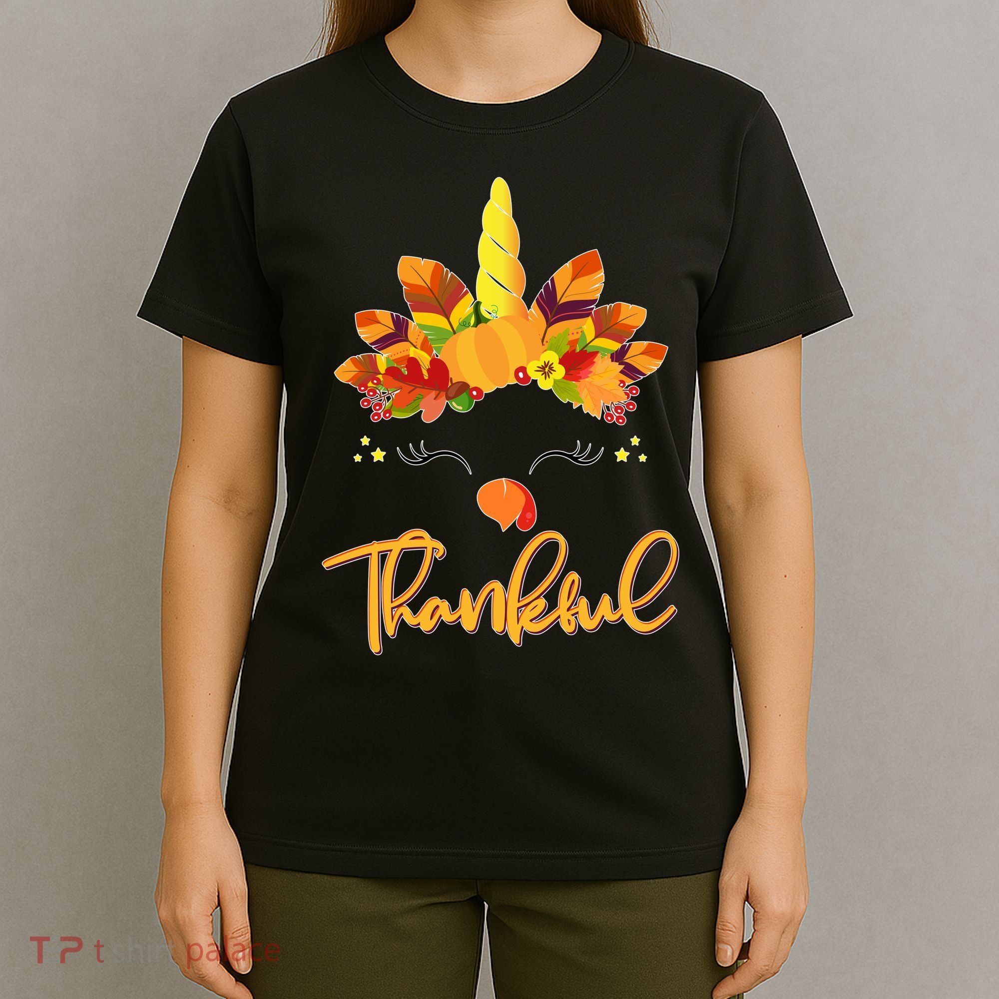 Cute Thanksgiving Unicorn Thankful Turkey T-Shirt