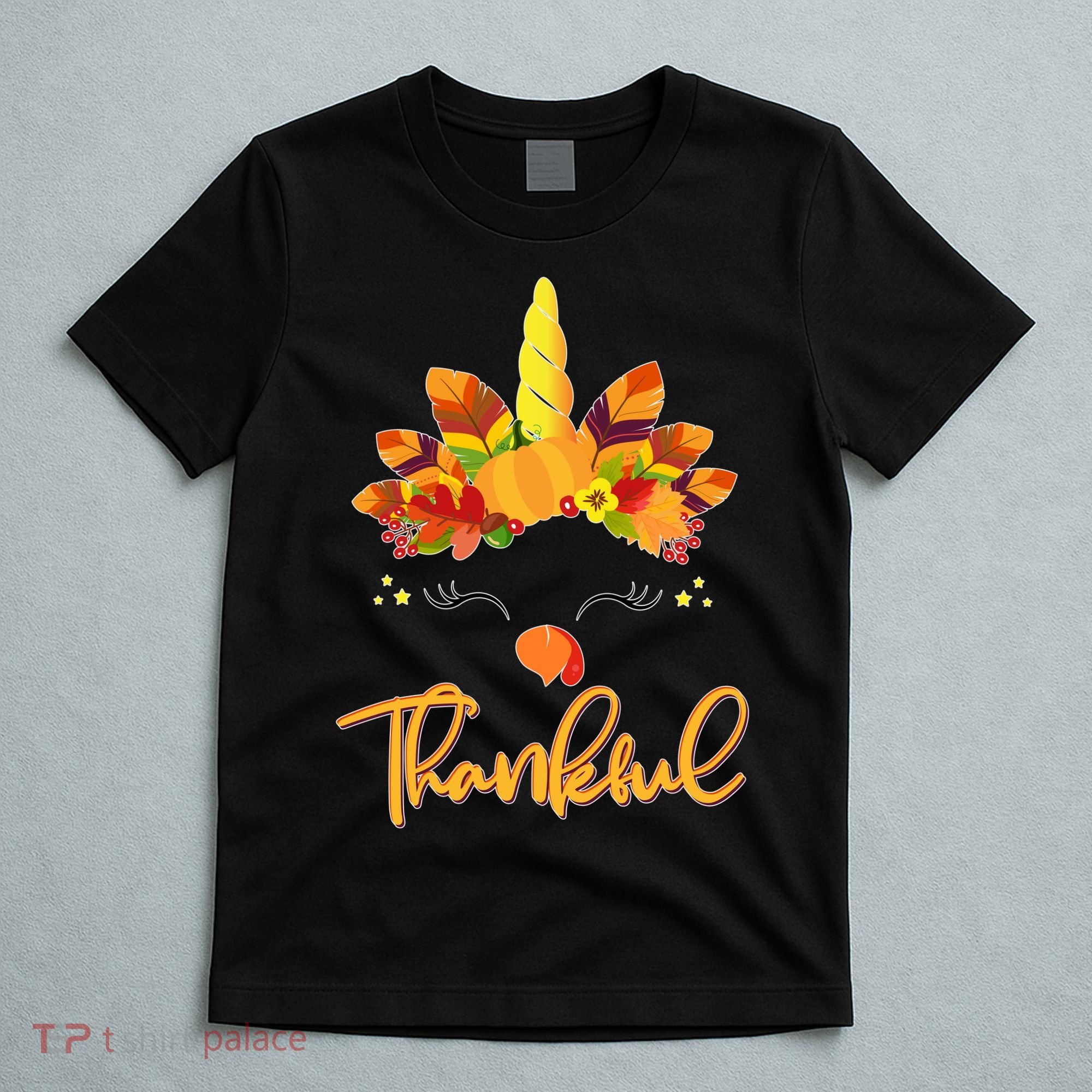 Cute Thanksgiving Unicorn Thankful Turkey T-Shirt