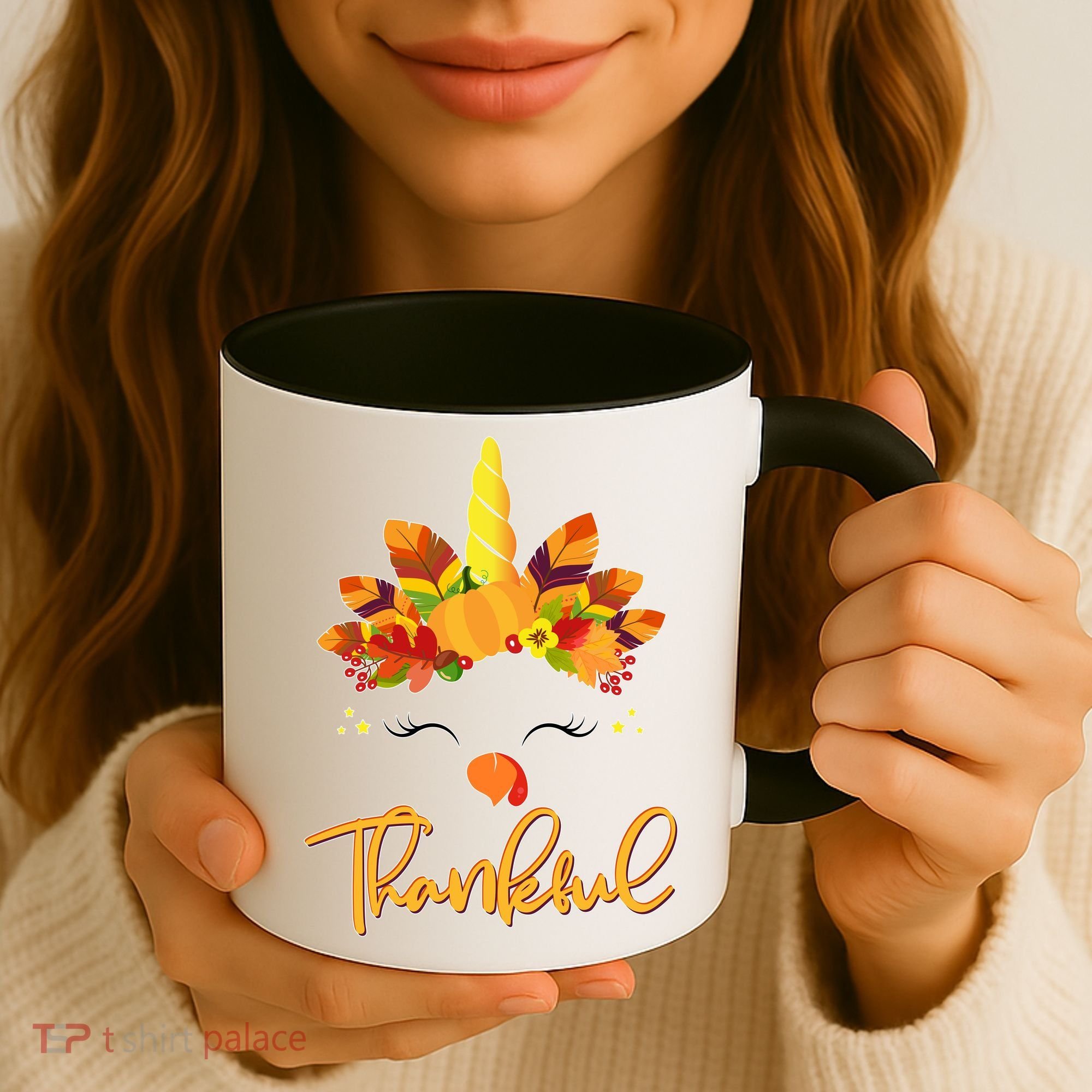 Cute Thanksgiving Unicorn Thankful Turkey Coffee Mug
