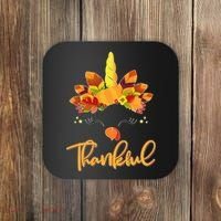 Cute Thanksgiving Unicorn Thankful Turkey Coaster thumb 0