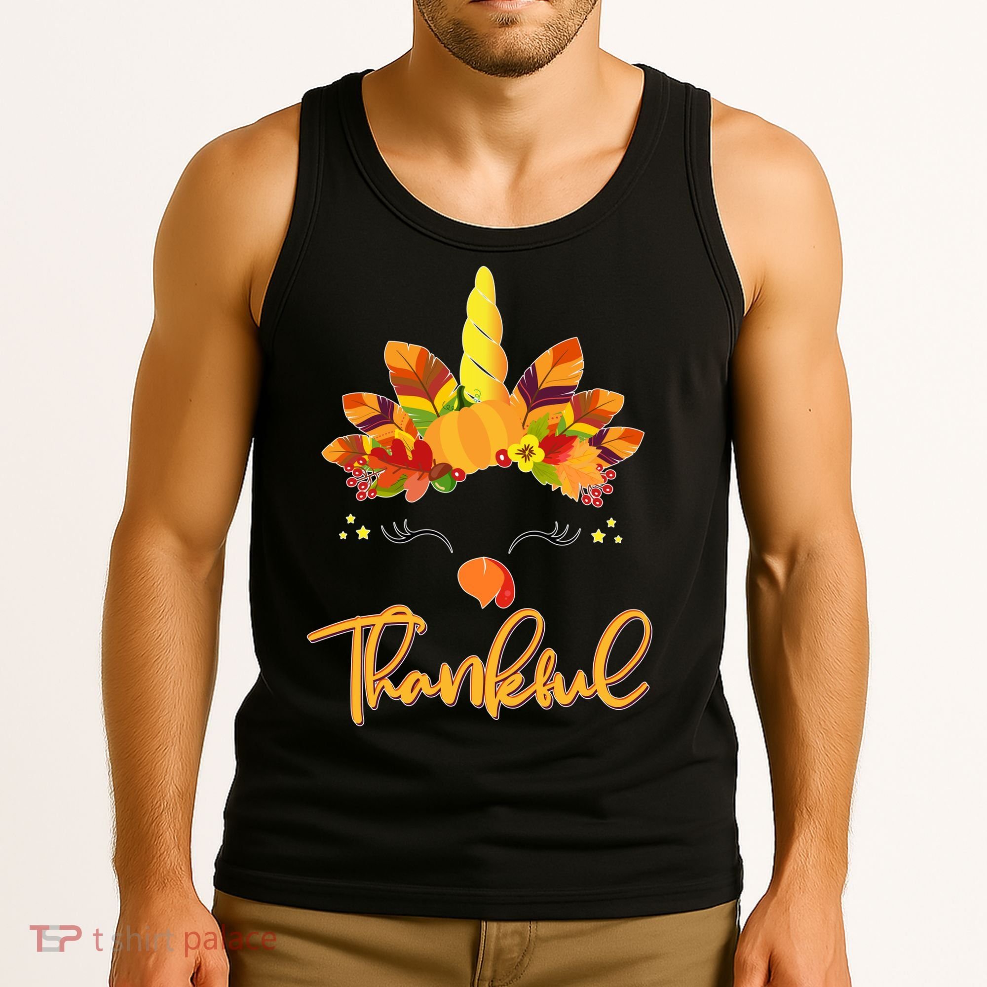 Cute Thanksgiving Unicorn Thankful Turkey Tank Top