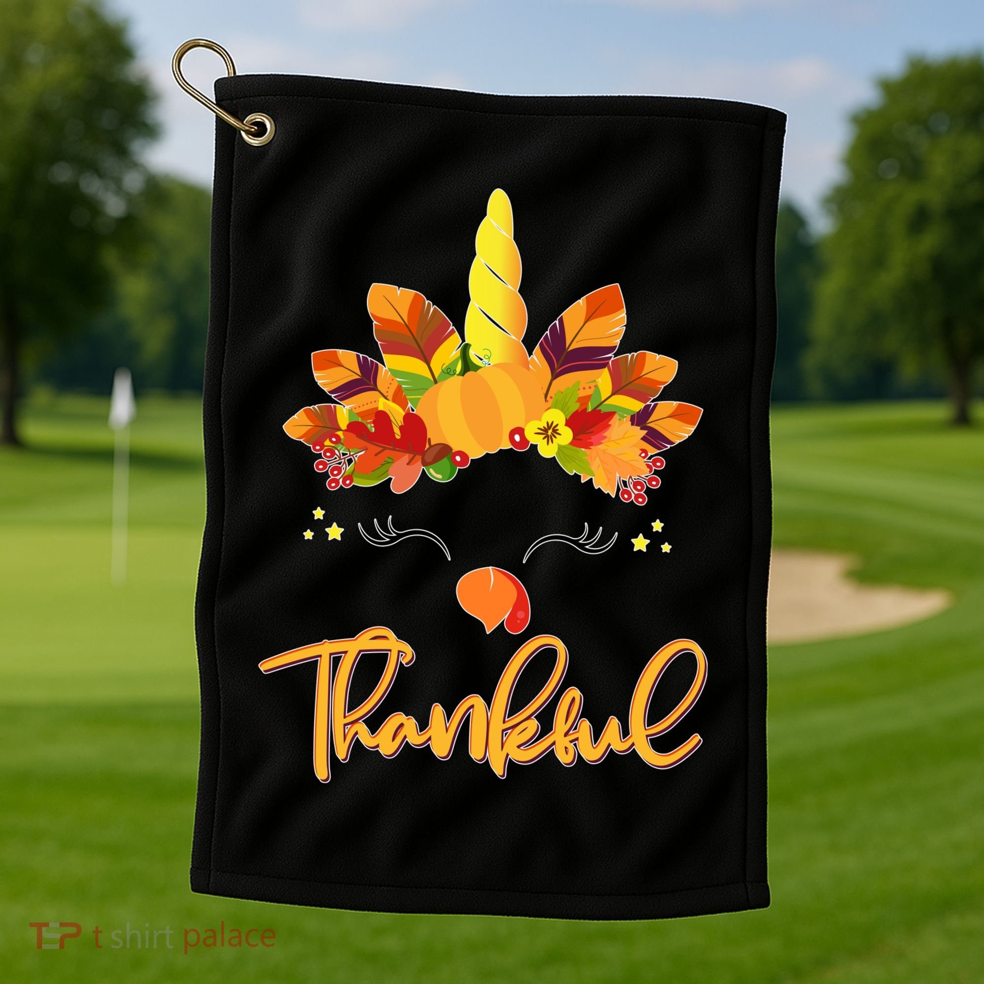 Cute Thanksgiving Unicorn Thankful Turkey Golf Towel