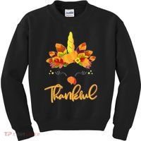 Cute Thanksgiving Unicorn Thankful Turkey Kids Sweatshirt thumb 0