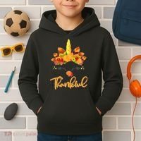 Cute Thanksgiving Unicorn Thankful Turkey Kids Hoodie thumb 2