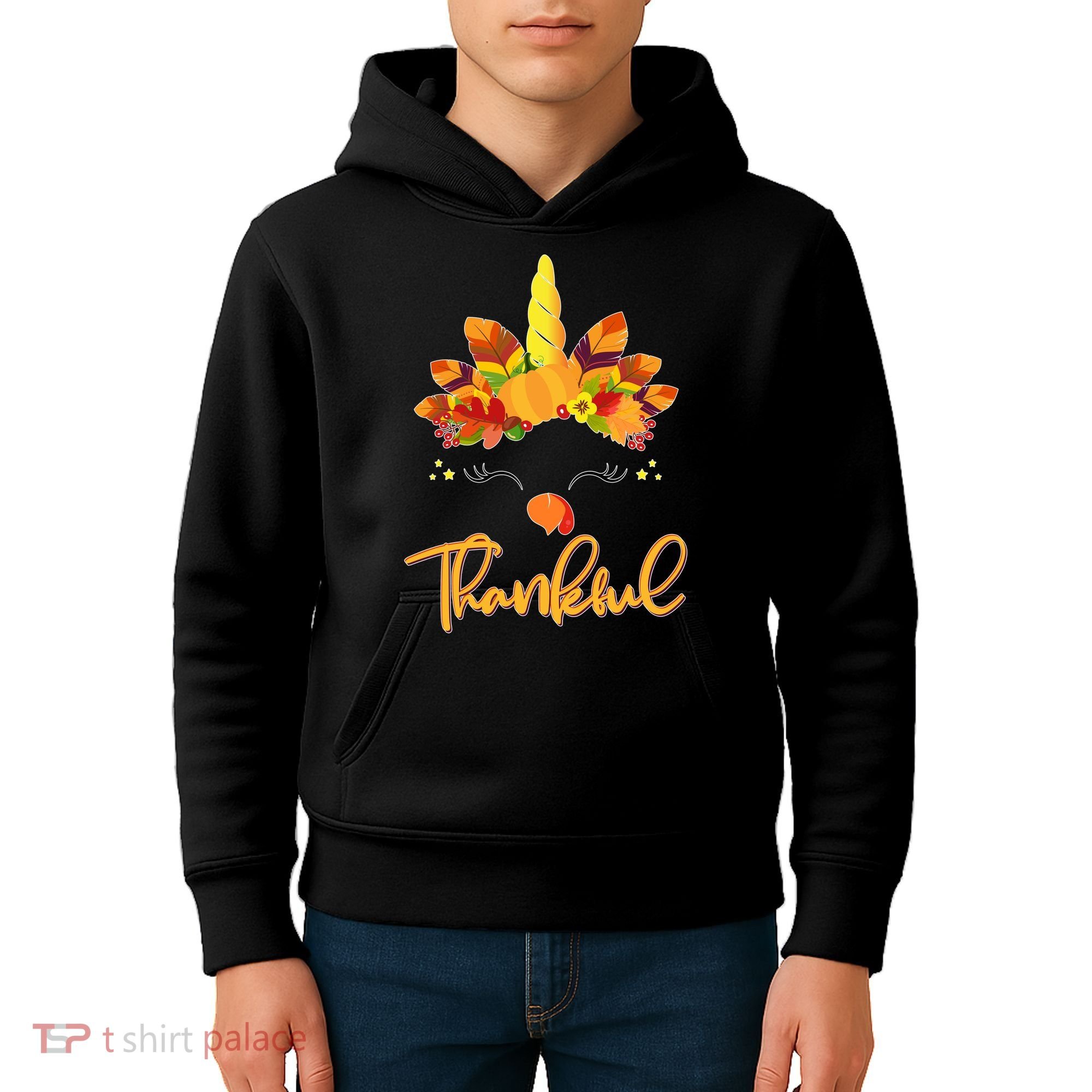 Cute Thanksgiving Unicorn Thankful Turkey Kids Hoodie