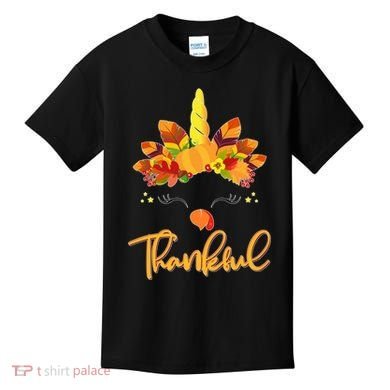 Cute Thanksgiving Unicorn Thankful Turkey Kids T-Shirt