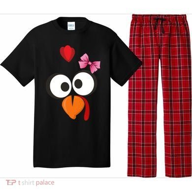 Cute Turkey Face Pink Bow Tie  Pajama Set