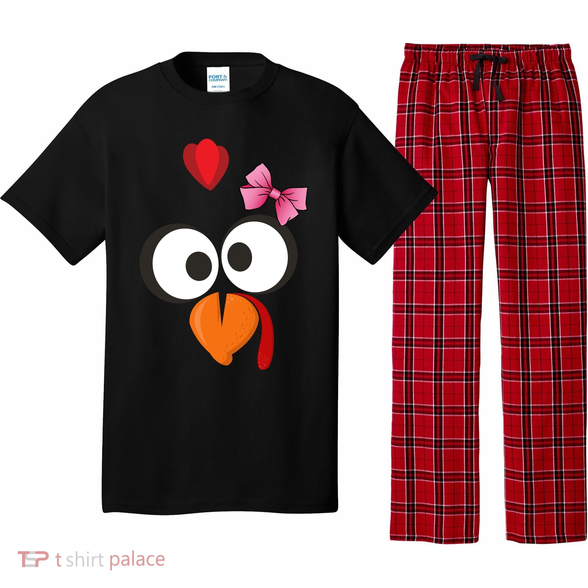 Cute Turkey Face Pink Bow Tie  Pajama Set