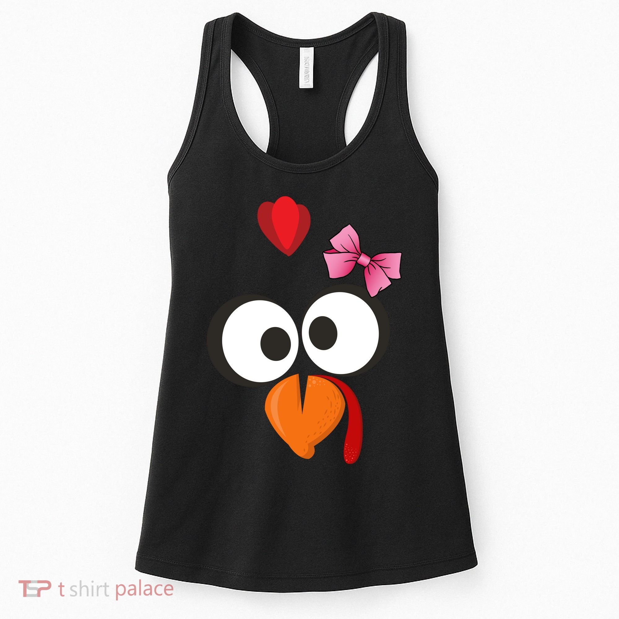 Cute Turkey Face Pink Bow Tie  Women's Tank Top