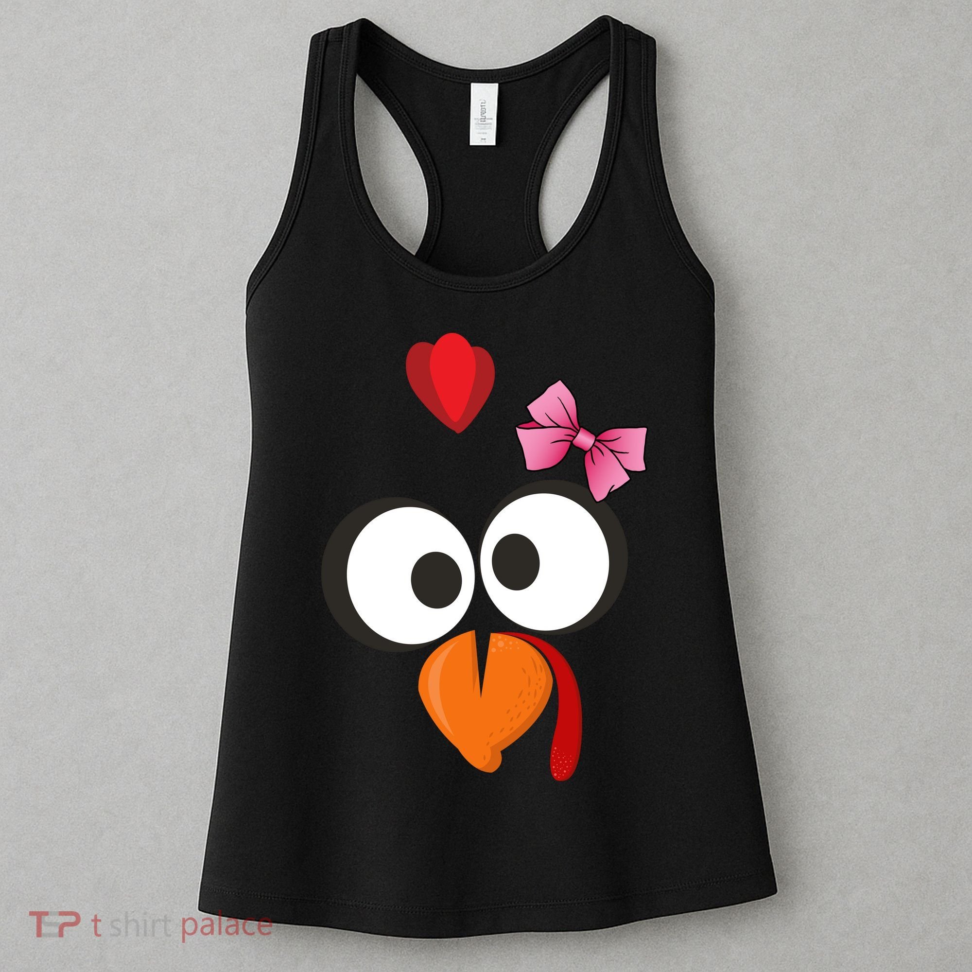 Cute Turkey Face Pink Bow Tie  Women's Tank Top