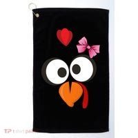 Cute Turkey Face Pink Bow Tie  Golf Towel thumb 0