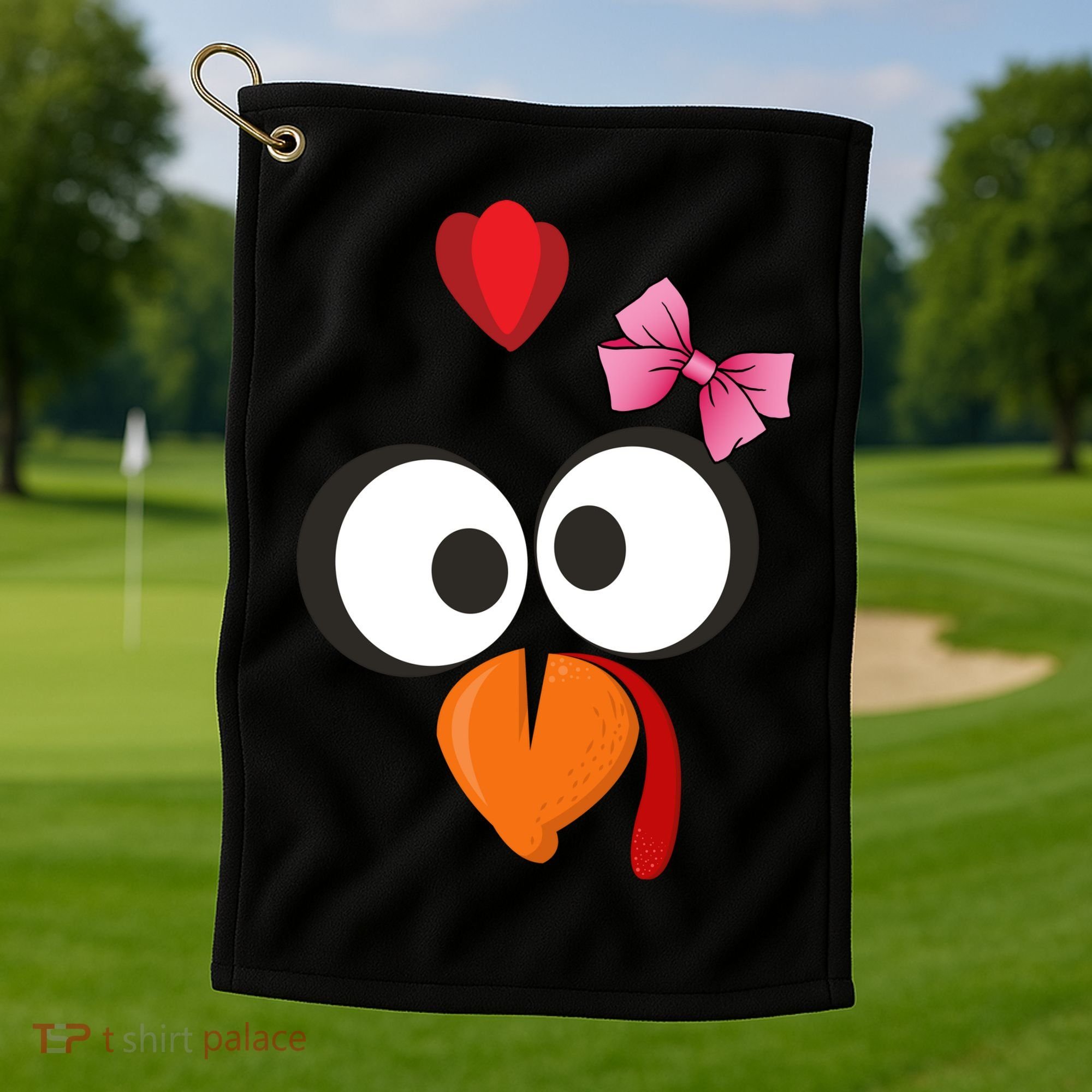 Cute Turkey Face Pink Bow Tie  Golf Towel