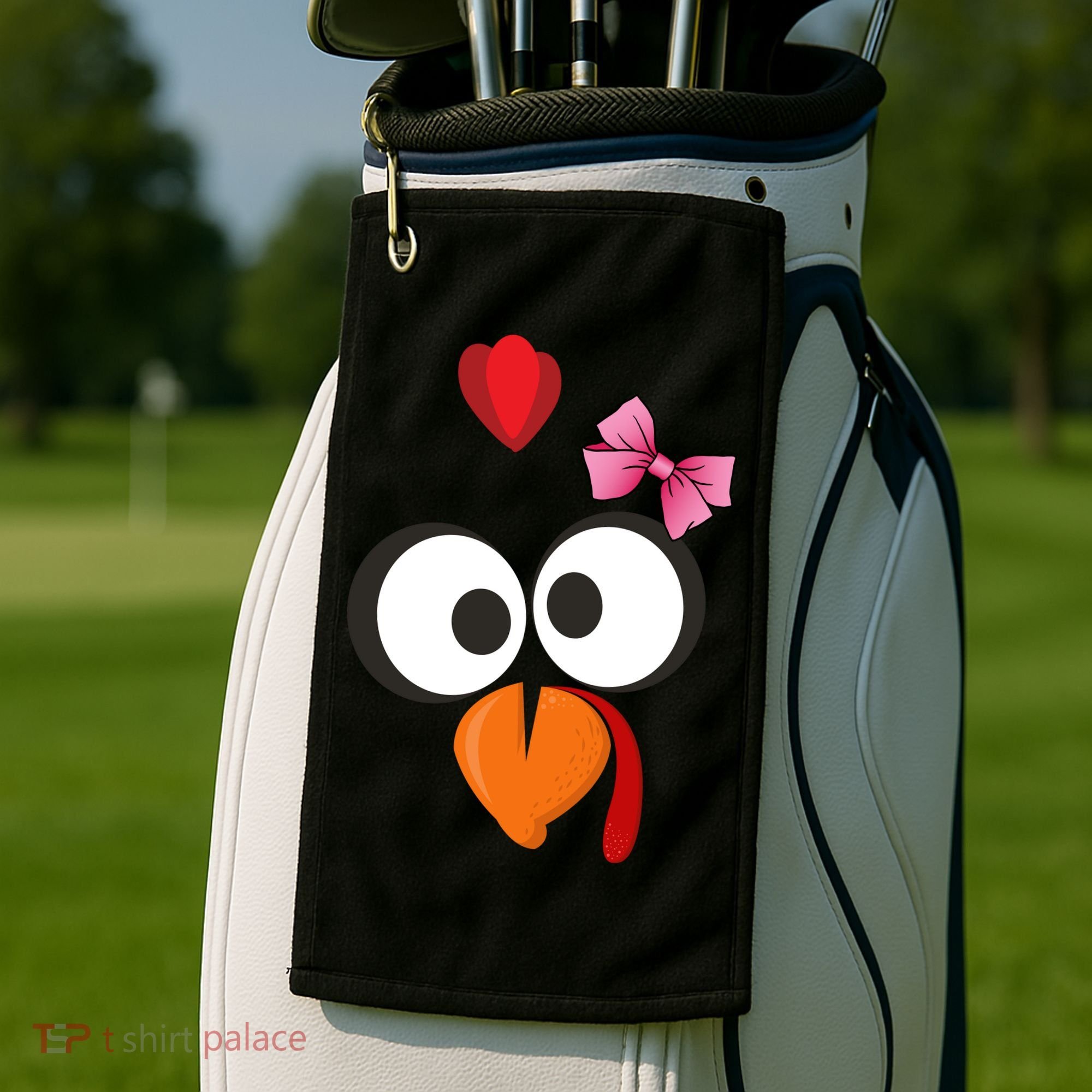 Cute Turkey Face Pink Bow Tie  Golf Towel